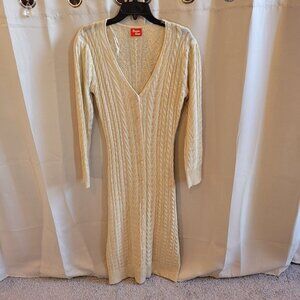SWeater Land Womens Cardigan Beige Cable Knit Long Button Up Dress Sweater 17160